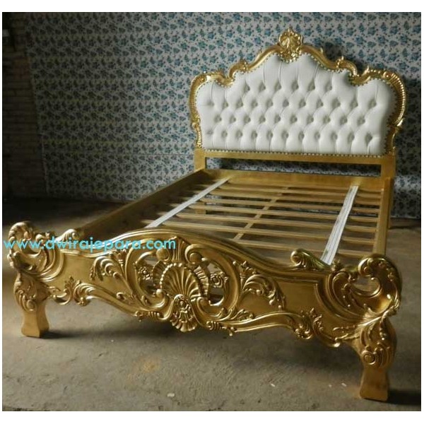 french furniture bedroom of gold leaf bed french style | mahogany